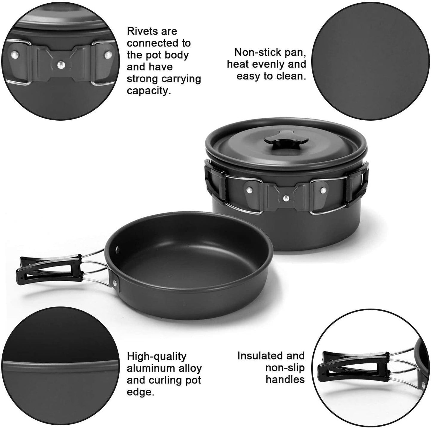 Camping Cooking Kettle Pots Pans Gas Stove Set Aluminum Cookware Stainless Steel Tableware for 2-3 People