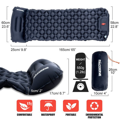 Ultralight Inflatable Mattress Air Mat Camping Sleeping Pad With Pillows Built In Inflator Pump