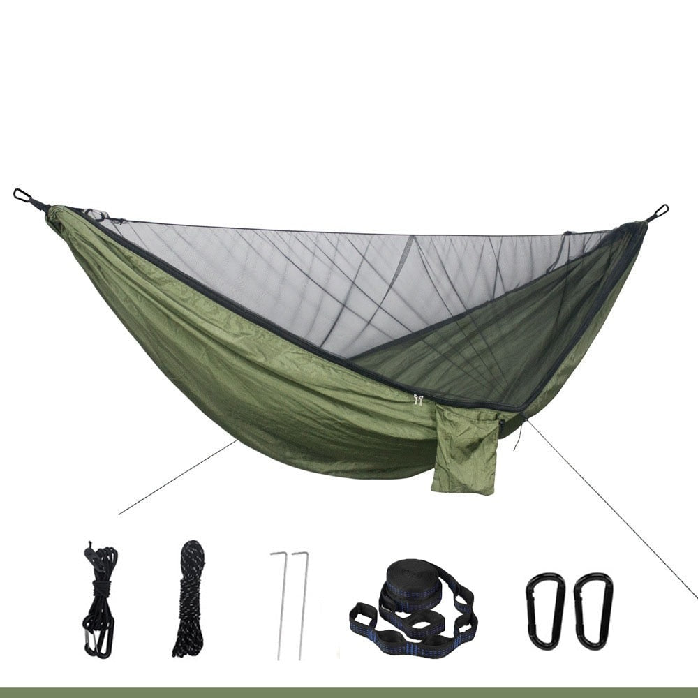 Lightweight 290x140cm Hammock With Mosquito Net - Quick Set Up With 2 Tree Straps 