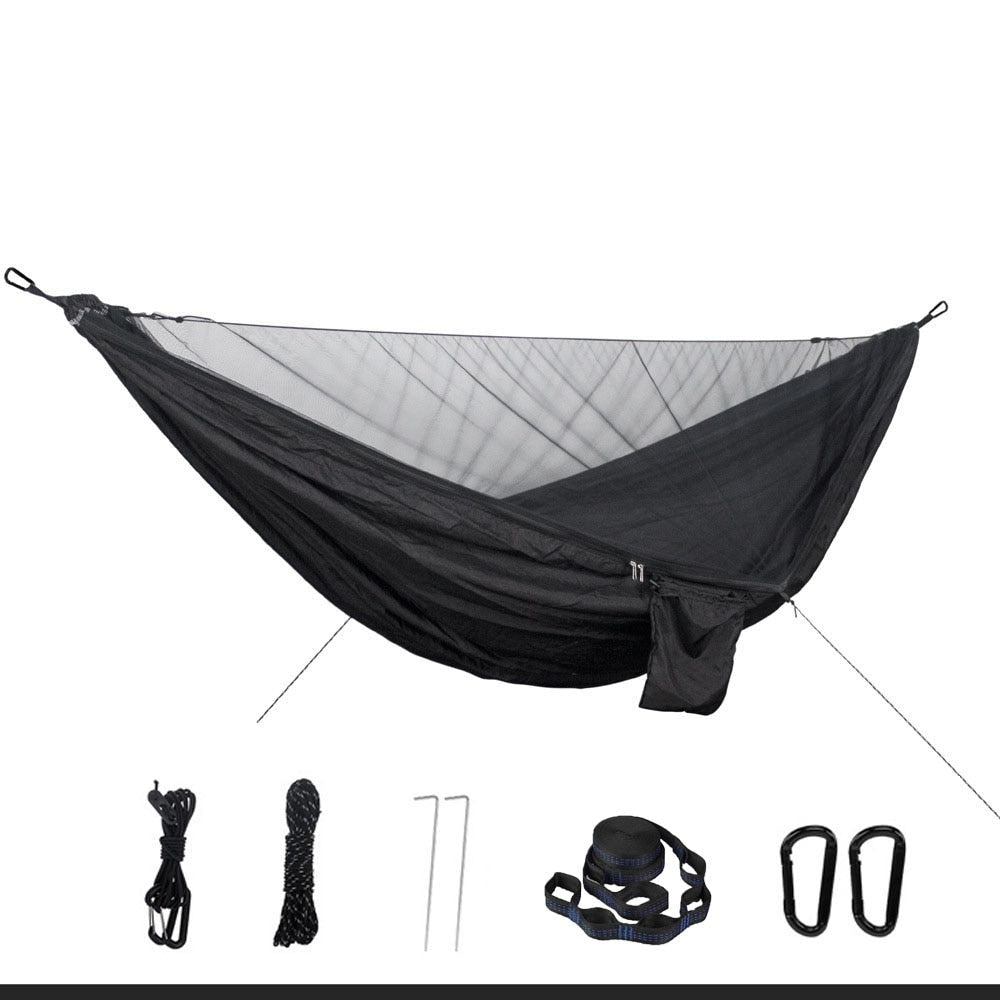 Lightweight 290x140cm Hammock With Mosquito Net - Quick Set Up With 2 Tree Straps 