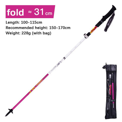 1pc Folding Trekking Poles Carbon Fiber & Aluminium Lightweight Hiking Poles With Straight Grip Handle & Carbon Tungsten Steel Tip