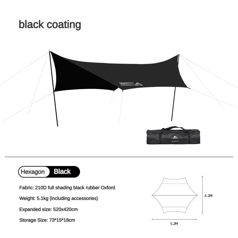 Black Coated Hex Butterfly Awning Anti-Ultra Violet Waterproof Tarp Camp Canopy Shade Sail Sun Shelter