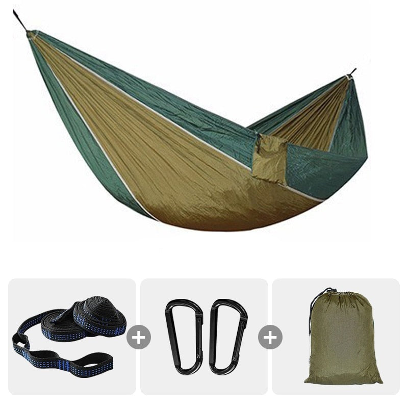 Survival Camping Hammock 220x100cm For Camping Hunting Outdoor Survival Portable For Single Person - With Ropes & Carabiners 