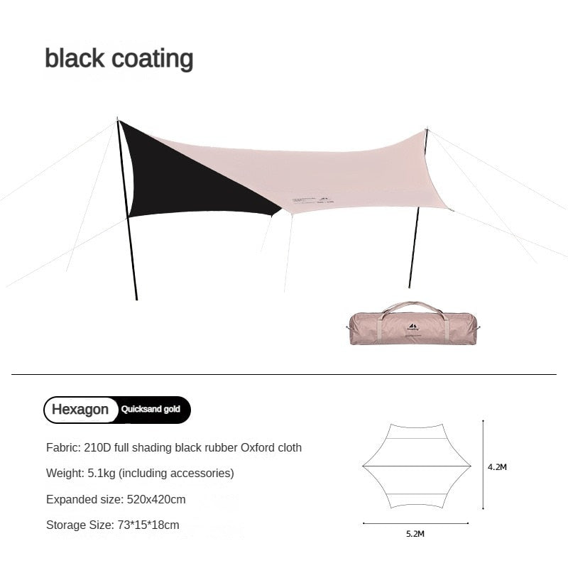 Black Coated Hex Butterfly Awning Anti-Ultra Violet Waterproof Tarp Camp Canopy Shade Sail Sun Shelter