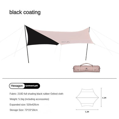 Black Coated Hex Butterfly Awning Anti-Ultra Violet Waterproof Tarp Camp Canopy Shade Sail Sun Shelter