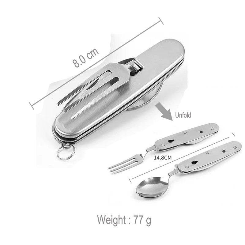 Multifunctional Stainless Steel Foldable Camping Cutlery Multi-Tool for Camping, Picnic, Hiking, and Travelling