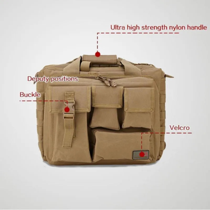 Multi-Function Molle Shoulder Bag Oxford Nylon Laptop Holdall Camera Bag Briefcase Adventure Bag For Travel Hiking Daily Commuter Photographer Bag With Multiple Pockets