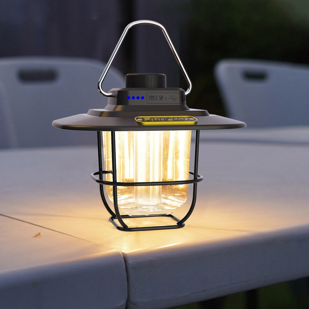 LED Camping Lamp Retro Hanging Tent Lamp Waterproof Dimmable Camping Lights 4500mAh Battery Emergency Light Lantern for Outdoor