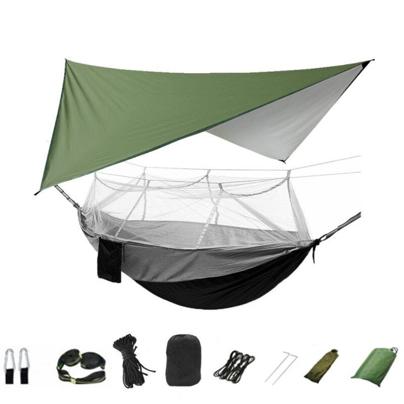 3-in-1 Wild Camping Hammock Set with Hammock, Mosquito Net and Rain Fly Tarp