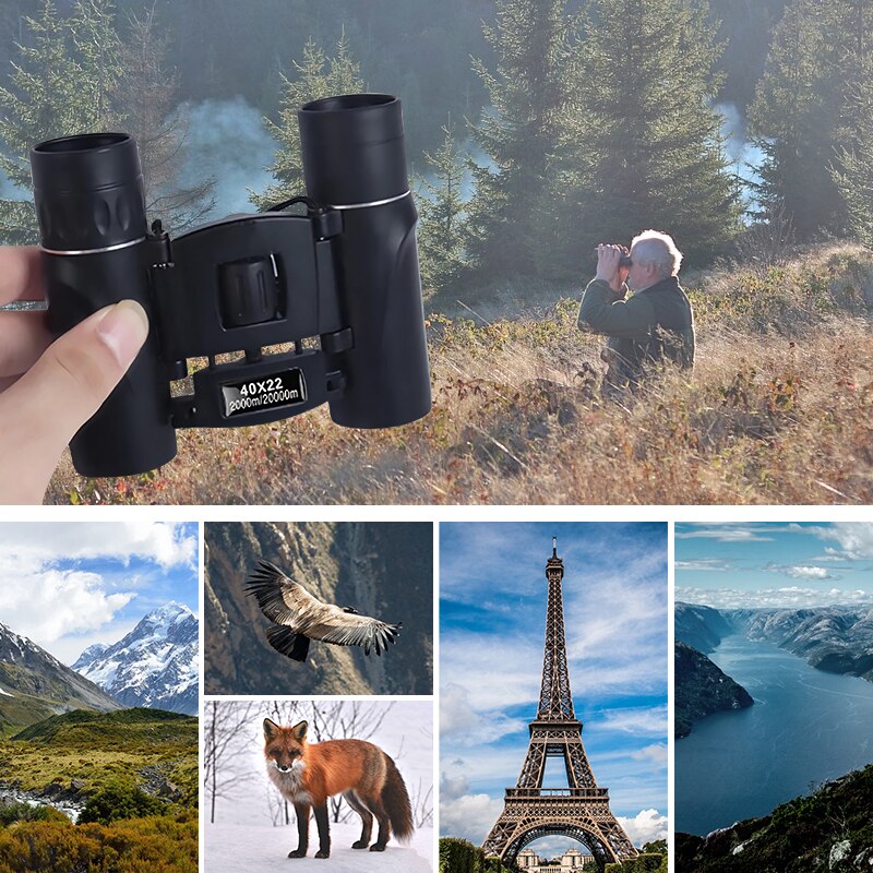 Powerful Long Range Folding Mini Binoculars 40x22 HD 2000M Optics For Sports Travel Trekking