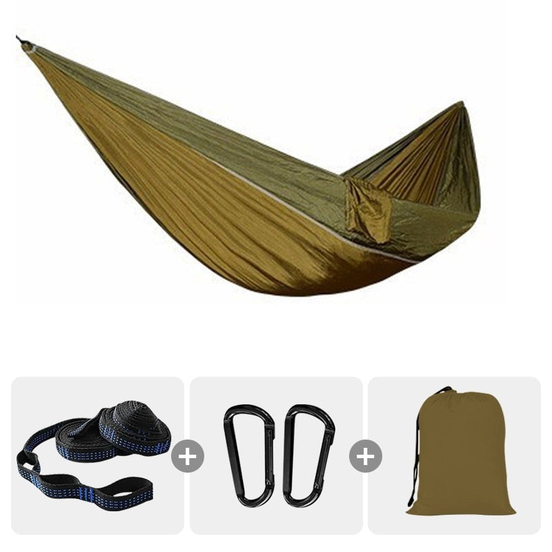 Survival Camping Hammock 220x100cm For Camping Hunting Outdoor Survival Portable For Single Person - With Ropes & Carabiners 