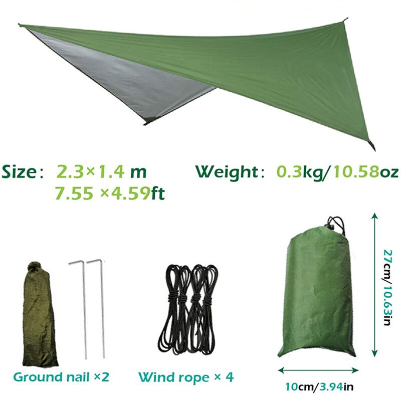 Camping Hammock Tarp Rain Fly Shade Sail - Waterproof Tent Canopy Sunshade Outdoor Awning For Hiking, Beach etc