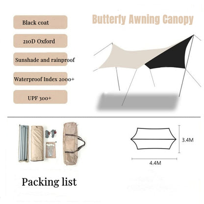 Large Black Coated Butterfly Awning Outdoor Shade Sail Ultralight Sun Shade Outdoor Rain Shelter