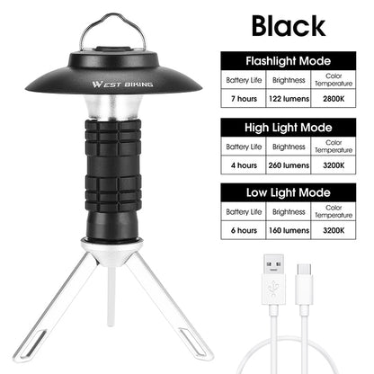 Portable Camping Lantern LED 3 Lighting Modes Magnetic USB Rechargeable Camp Light