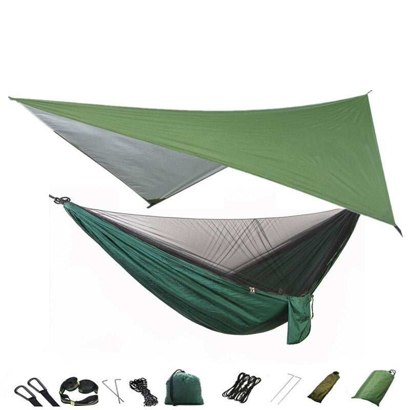 Lightweight Portable Travel Hammock With Mosquito Net + Canopy Awning 210T Nylon For Camping Hiking Backpacking