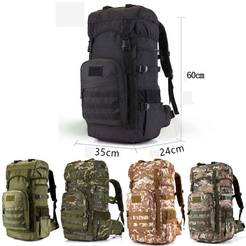 Khaki Tactical Camo Backpack 50L Capacity and Molle System for Mountaineering, Climbing, Hiking, and Travel