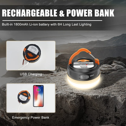 Portable 10W LED Camping Lantern with USB Rechargeable Battery and 3 Lighting Modes for Travel, Hiking and Emergency