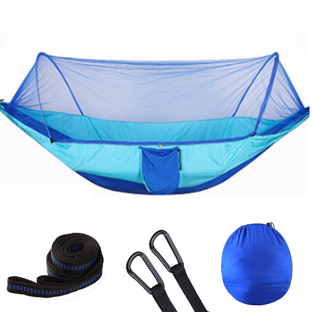 Camping Travel Hammock With Mosquito Net Lightweight Portable 210T Nylon Parachute Hammock For Wild Camping