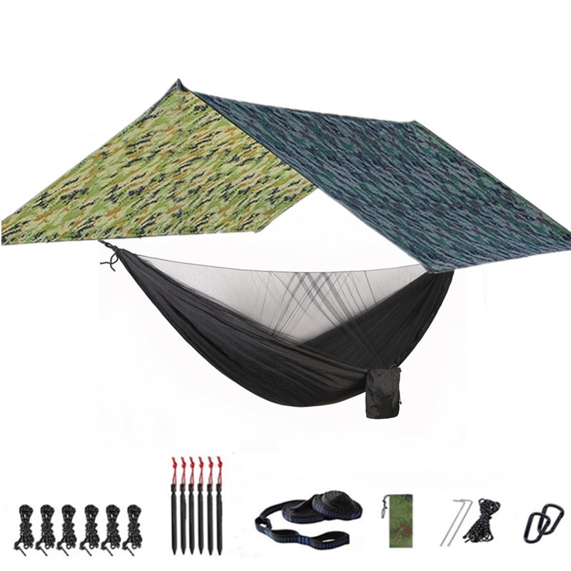 Camping Hammock with Mosquito Net and Rainfly Tarp - 300X300cm Portable Waterproof UV Protection Canopy Hammock