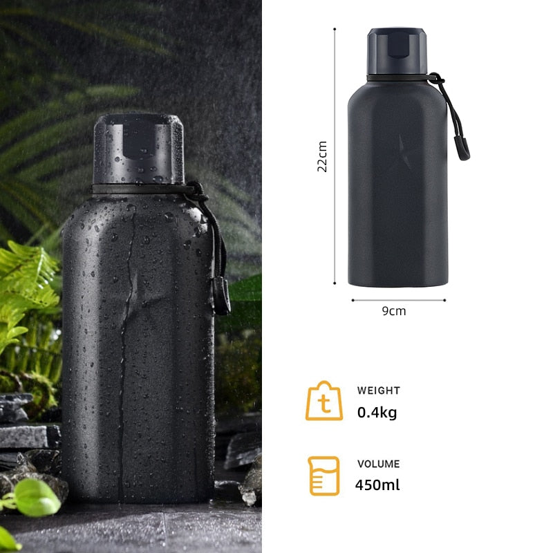 450ml Rugged Thermos Vacuum Flask - A Mini and Portable Insulated Stainless Steel Flask for Travel, Sports and Hiking