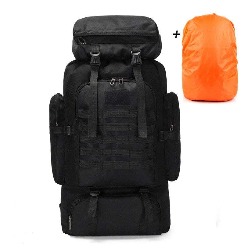 80L Waterproof Tactical Backpack For Camping Hiking Travel Backpacking - Multiple Storage Compartments & Molle Straps + Rainproof Cover