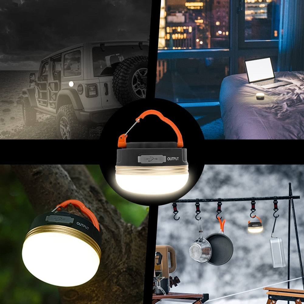 Portable 10W LED Camping Lantern with USB Rechargeable Battery and 3 Lighting Modes for Travel, Hiking and Emergency