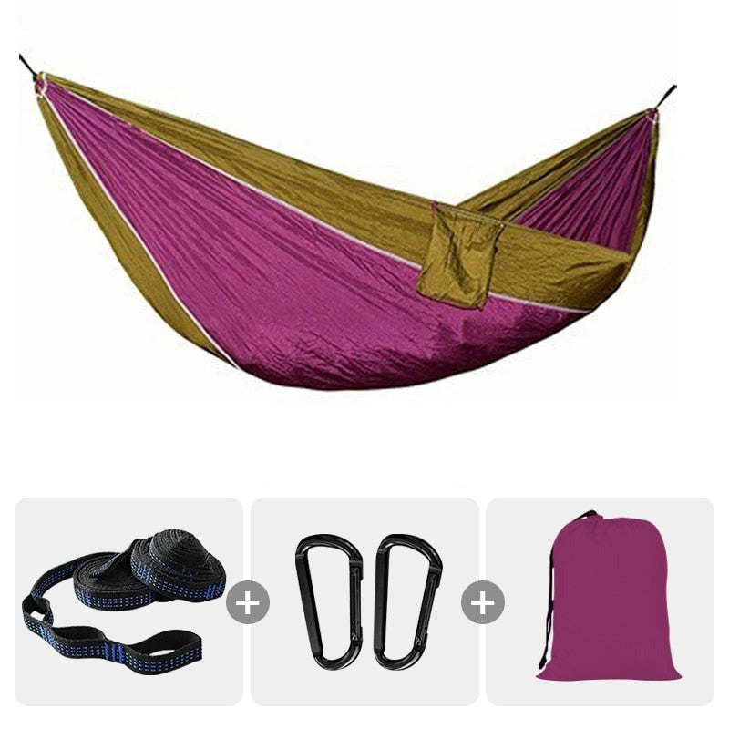 Survival Camping Hammock 220x100cm For Camping Hunting Outdoor Survival Portable For Single Person - With Ropes & Carabiners 