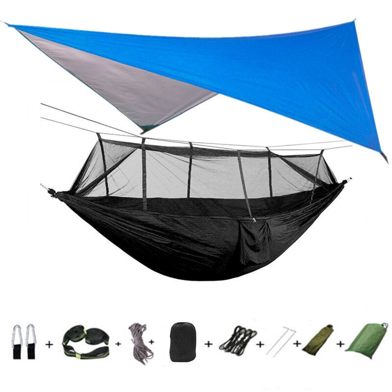 3-in-1 Wild Camping Hammock Set with Hammock, Mosquito Net and Rain Fly Tarp