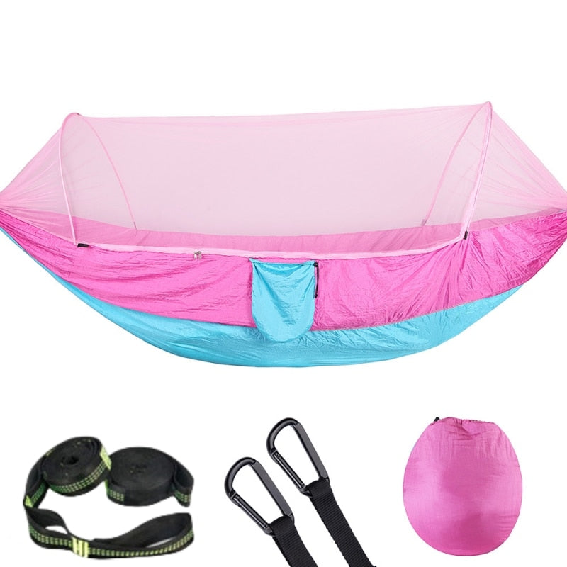 Camping Travel Hammock With Mosquito Net Lightweight Portable 210T Nylon Parachute Hammock For Wild Camping