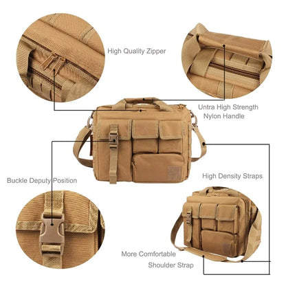 Multi-Function Molle Shoulder Bag Oxford Nylon Laptop Holdall Camera Bag Briefcase Adventure Bag For Travel Hiking Daily Commuter Photographer Bag With Multiple Pockets