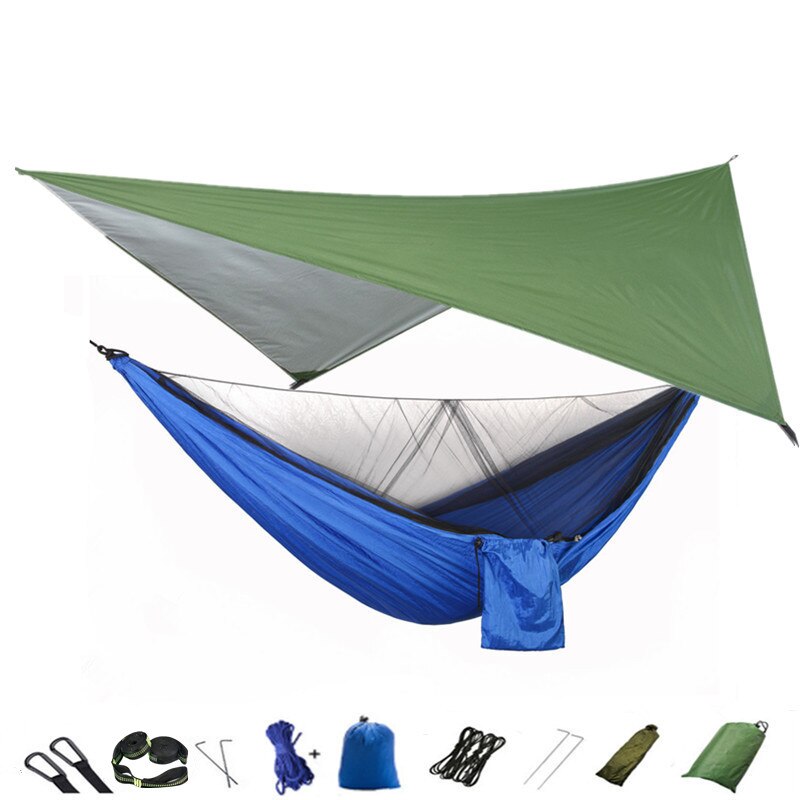 Lightweight Portable Travel Hammock With Mosquito Net + Canopy Awning 210T Nylon For Camping Hiking Backpacking