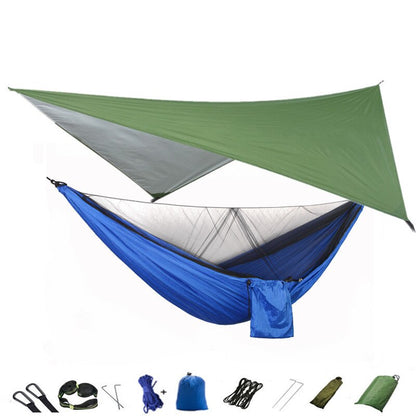 Lightweight Portable Travel Hammock With Mosquito Net + Canopy Awning 210T Nylon For Camping Hiking Backpacking