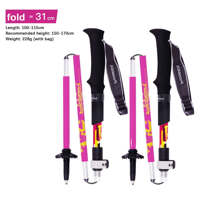 Set of 2 Trekking Poles Ultra Light Carbon Fiber & Aluminum Foldable Hiking Poles Collapsible 5 Sections, Rubber Grip Handle