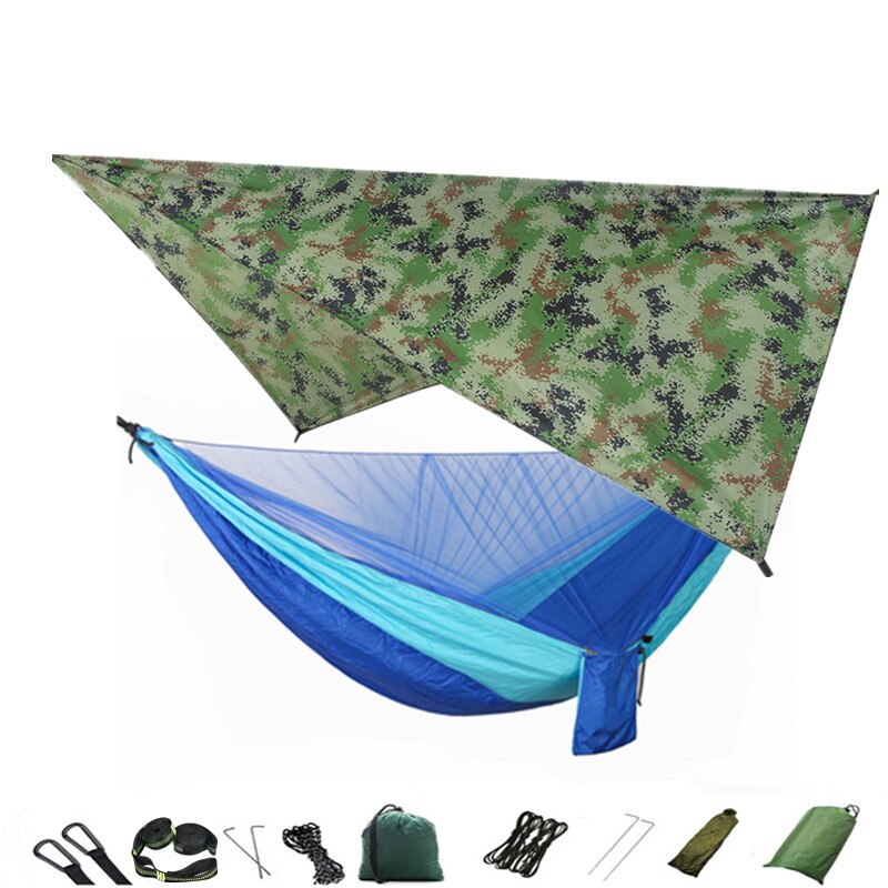 Lightweight Portable Travel Hammock With Mosquito Net + Canopy Awning 210T Nylon For Camping Hiking Backpacking