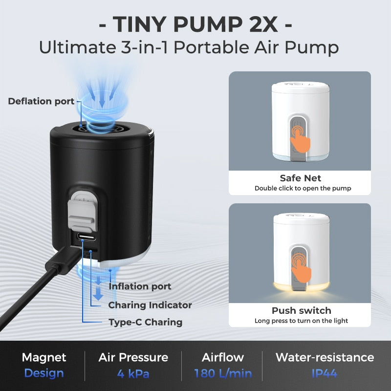 Tiny Portable Air Pump Camping Lantern - Compact, Powerful and Rechargeable 2-in-1 Device for Inflating and Illuminating