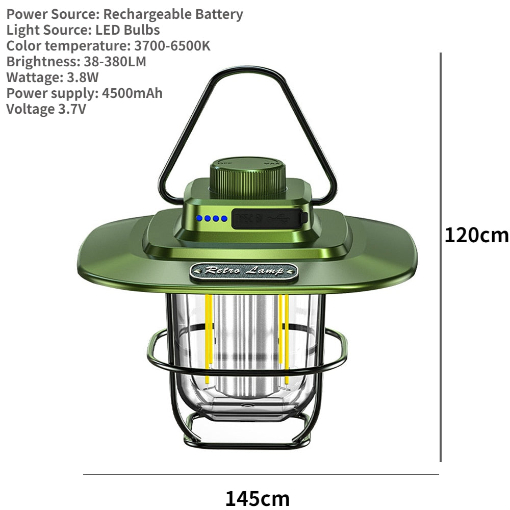 LED Decorative Hanging Light - Waterproof and Retro Camping Light with Rechargeable Battery and Dimmable Function for Outdoor Travel