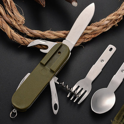 Multifunctional Stainless Steel Foldable Camping Cutlery Multi-Tool for Camping, Picnic, Hiking, and Travelling