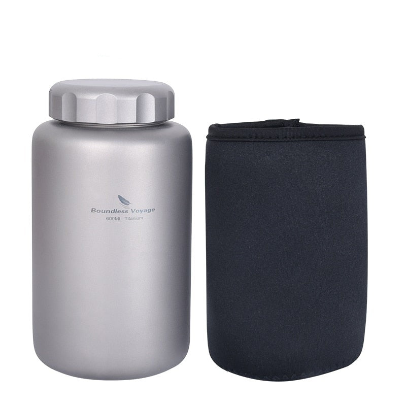 Lightweight Titanium Flask Hiking Water Bottle with Cup Function and 1.05L Capacity for Hot and Cold Drinks