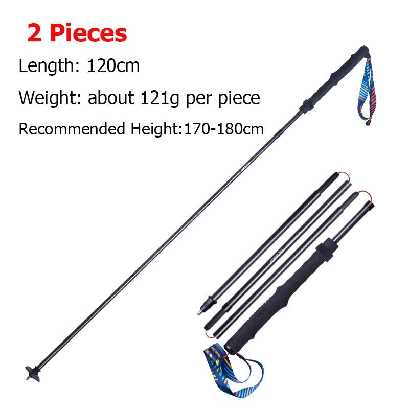 Lightweight Folding Carbon Fiber Trekking Pole For Hiking, Backpacking, Mountaineering Walking Stick - Small & Large Sizes