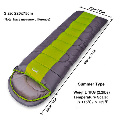 Ultralight Compact Folding Sleeping Bag Portable 3 Season (15℃~5℃) Backpacking Sleeping Bag For Spring, Autumn & Summer - Available in 2 Widths