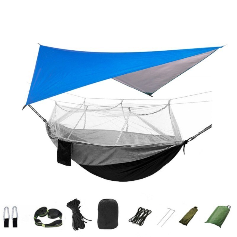 3-in-1 Wild Camping Hammock Set with Hammock, Mosquito Net and Rain Fly Tarp