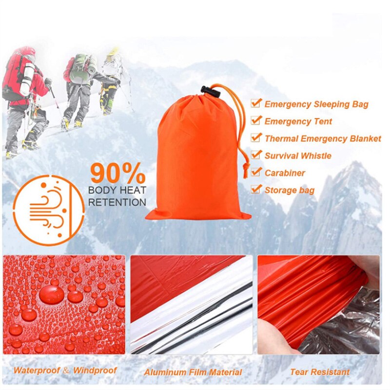 Portable Waterproof Emergency Survival Blanket Sleeping Bag Thermal Bivy Sack For Hiking Camping Trekking