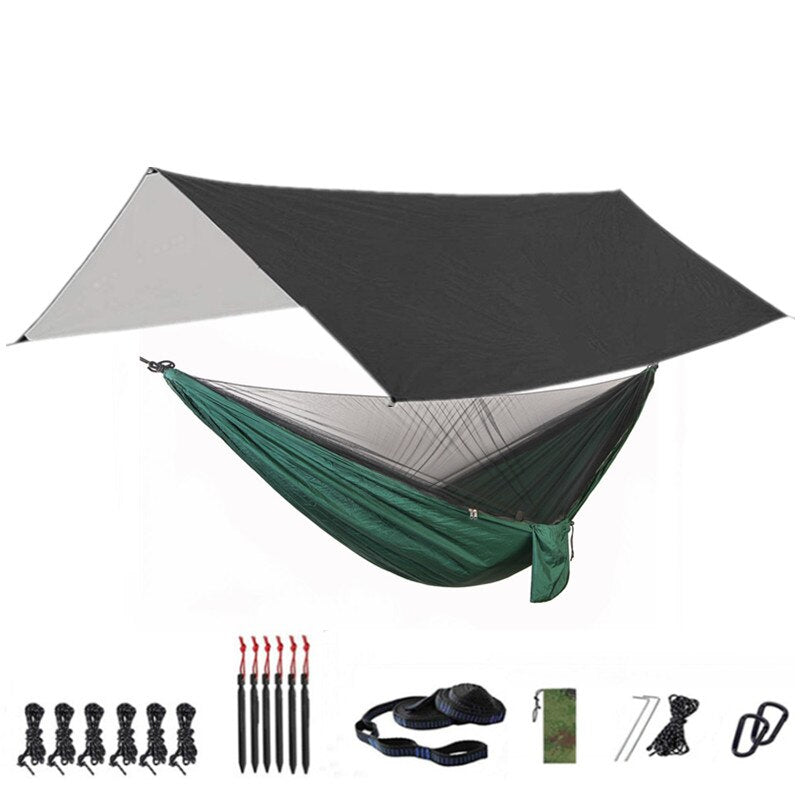 Camping Hammock with Mosquito Net and Rainfly Tarp - 300X300cm Portable Waterproof UV Protection Canopy Hammock