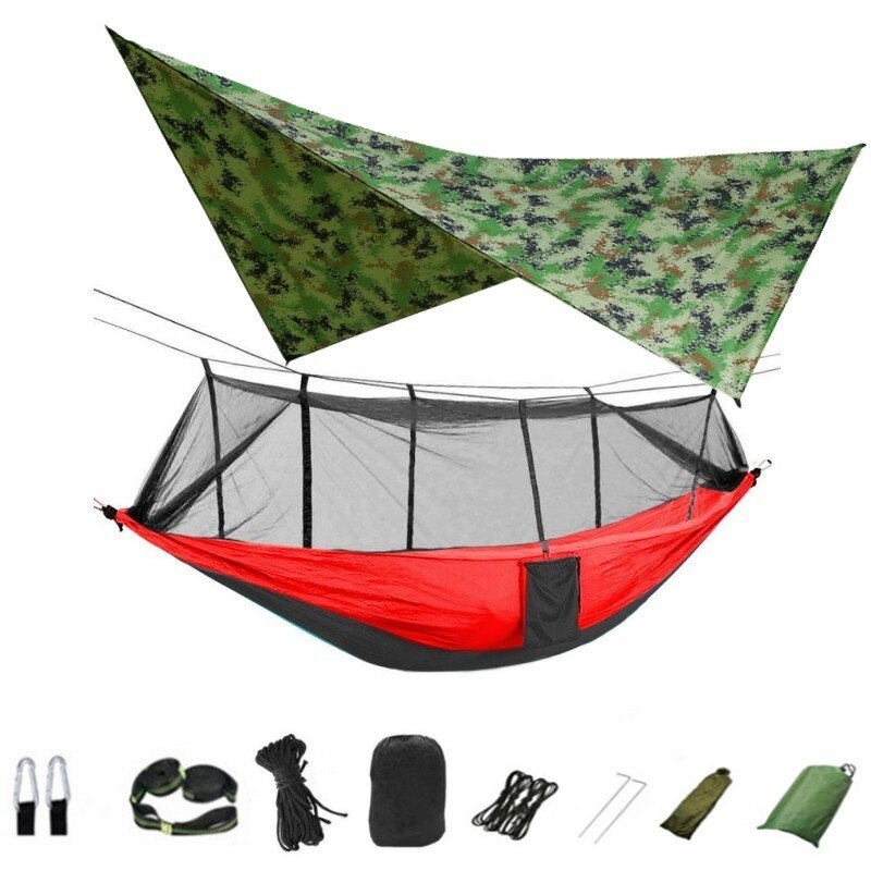 3-in-1 Wild Camping Hammock Set with Hammock, Mosquito Net and Rain Fly Tarp