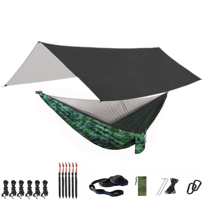 Camping Hammock with Mosquito Net and Rainfly Tarp - 300X300cm Portable Waterproof UV Protection Canopy Hammock