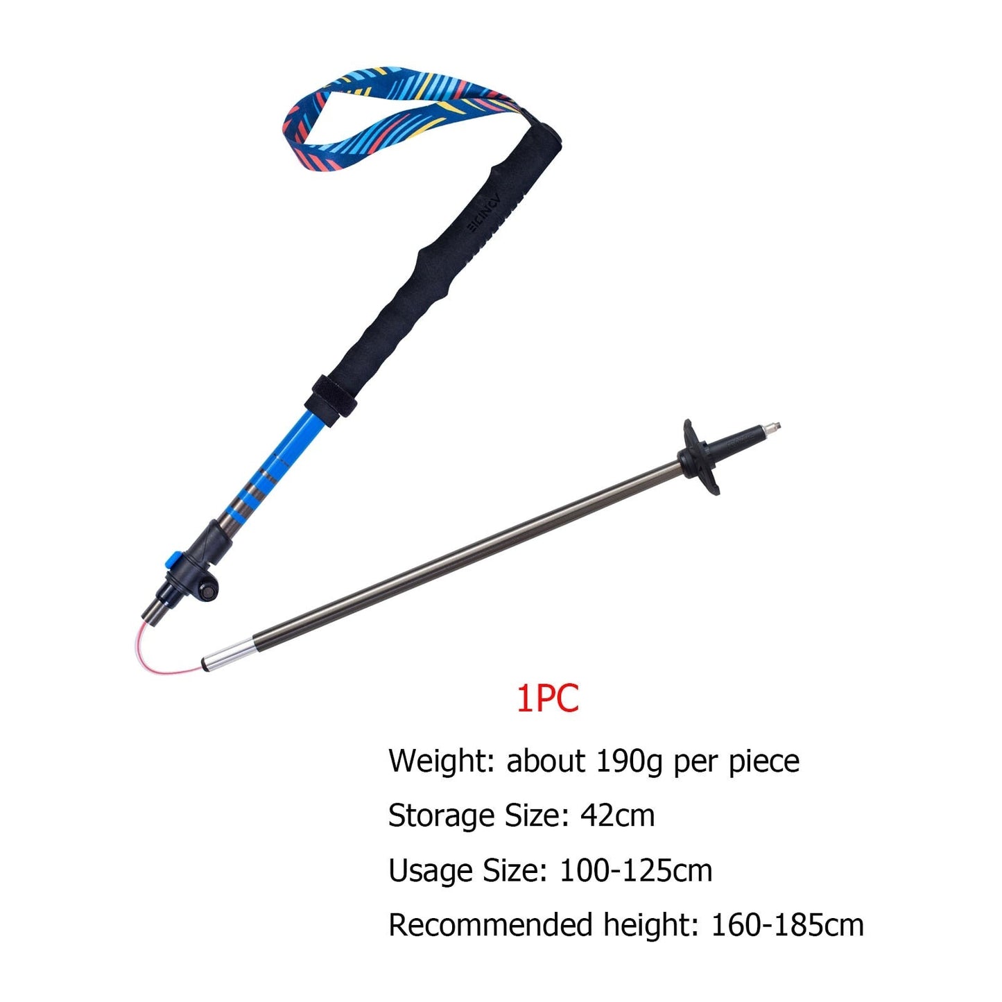 Lightweight Folding Carbon Fiber Trekking Pole For Hiking, Backpacking, Mountaineering Walking Stick - Small & Large Sizes