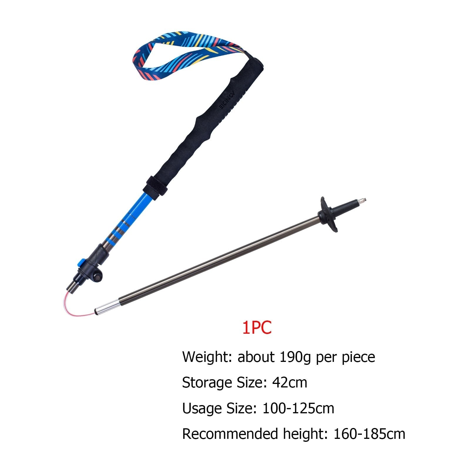 Lightweight Folding Carbon Fiber Trekking Pole For Hiking, Backpacking, Mountaineering Walking Stick - Small & Large Sizes