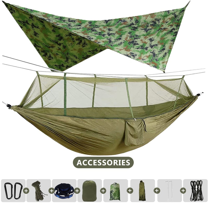 Large Camping Hammock 260x140cm With Mosquito Net And Canopy Lightweight Parachute Nylon Hammocks for Camping Hiking