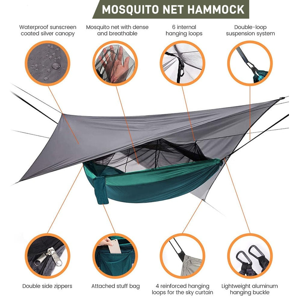 Large Camping Hammock 260x140cm With Mosquito Net And Canopy Lightweight Parachute Nylon Hammocks for Camping Hiking