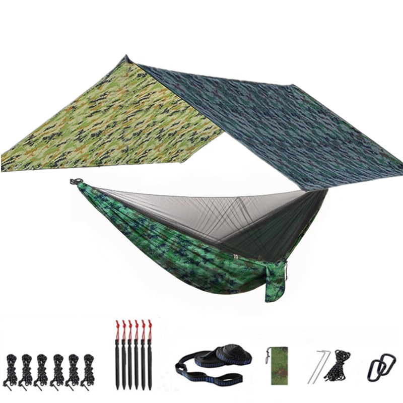 Camping Hammock with Mosquito Net and Rainfly Tarp - 300X300cm Portable Waterproof UV Protection Canopy Hammock